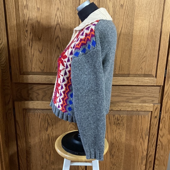 Vintage Y2K 90s Express Tricot 100% Wool Crop Zip Up Cardigan Sweater Size Large - Picture 3 of 5